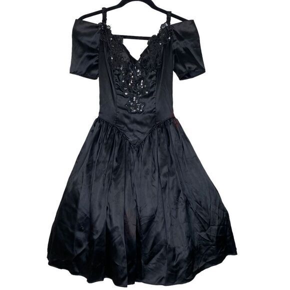 Gunne Sax By Jessica McClintock Vintage Black Off the shoulder size 3/4 Madonna - Picture 1 of 11